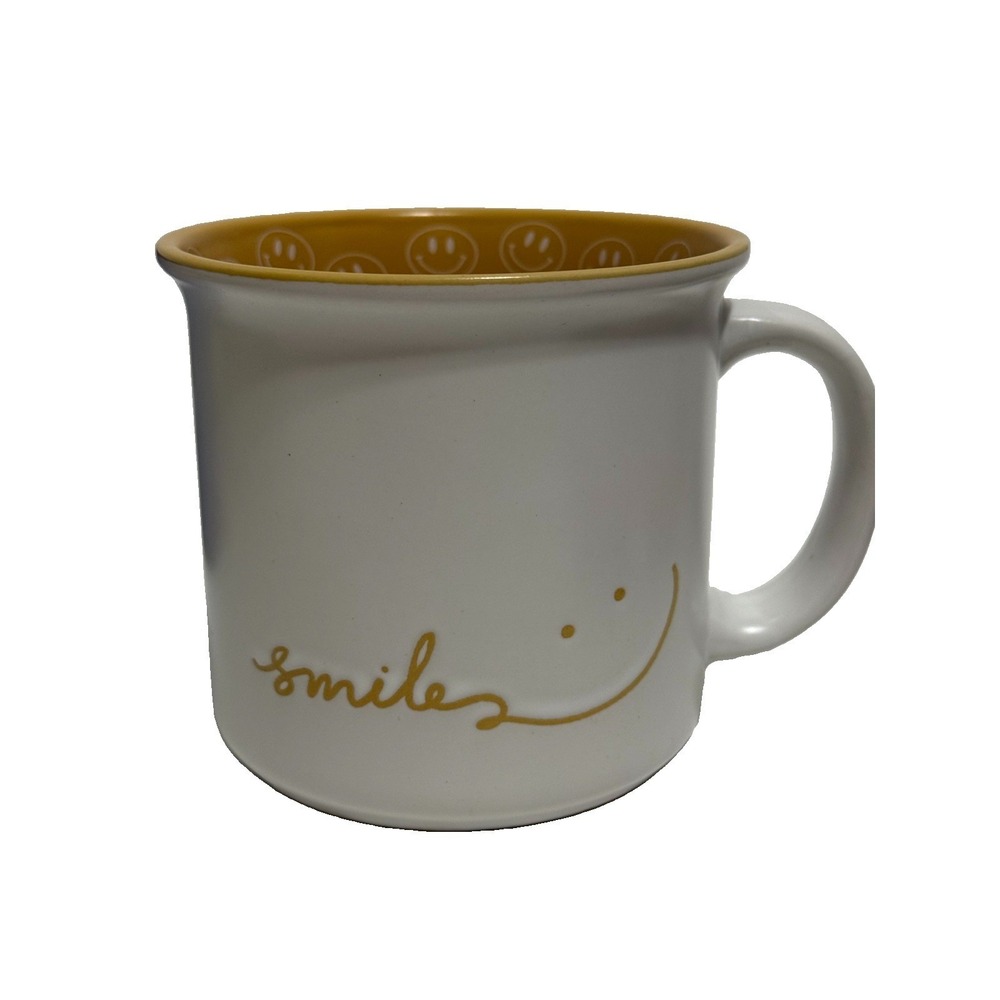 MRKT Finds Smiley Face Coffee Mug White Yellow Smile Ceramic Cup 16oz